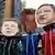 Учасники акції протесту проти лобізму колишніх політиків ЄС у масках екс-єврокомісарів Вів'єн Реддінг, Карела де Гюхта і колишнього голови Єврокомісії Жозе Мануеля Баррозу