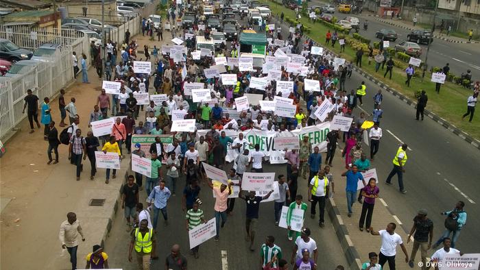 Demonstrators protest against President Muhammadu Buhari in Lagos in 2017
