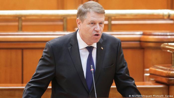 President Klaus Iohannis in the Romanian parliament