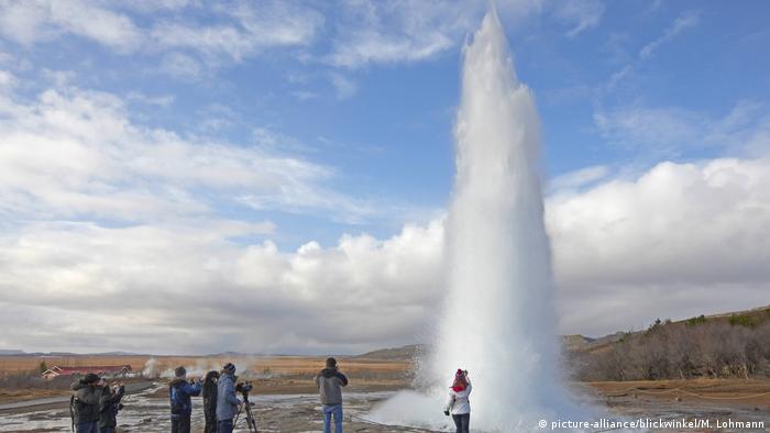 Iceland geyser Strokkur in winter