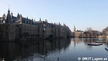 The “Binnenhof,” a complex of buildings dating from the 13th century where the parliament is housed, with on the left the The Little Tower, the official office of the Prime Minister.