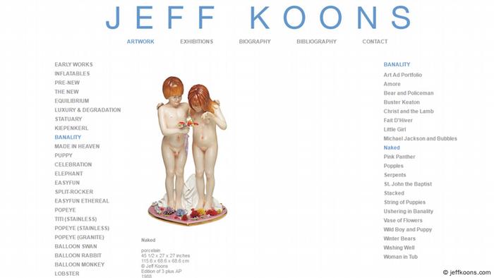 Screenshot from Jeff Koons' website.