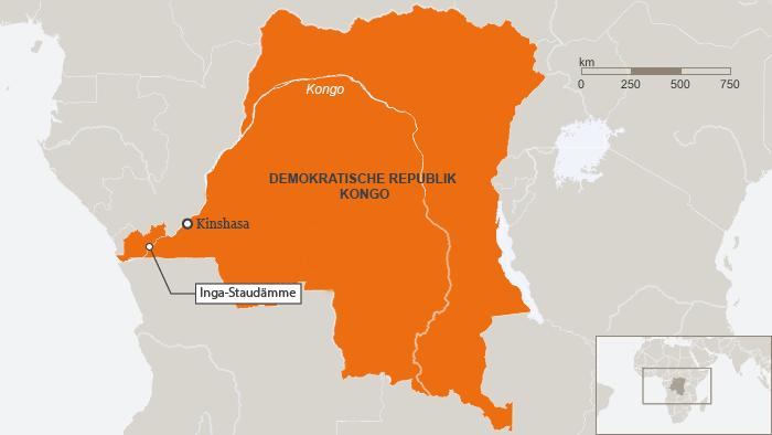 El mapa de la República Democrática del Congo en África.