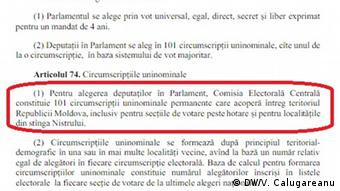 Republik Moldau Auszug aus einem Entwurf des neuen Wahlgesetzes