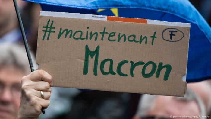 Sign with the inscription Now Macron