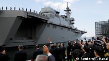 22.03.2017****Officials of Defense Ministry see off Japan Maritime Self-Defense Force's (JMSDF) latest Izumo-class helicopter carrier DDH-184 Kaga after a handover ceremony for the JMSDF by Japan Marine United Corporation in Yokohama, Japan March 22, 2017. REUTERS/Toru Hanai