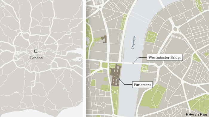 Karte von London mit dem Schauplatz des Doppelanschlags