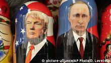 In this Monday, Feb. 20, 2017 traditional Russian wooden dolls called Matryoshka depicting US President Donald Trump, centre left and Russian President Vladimir Putin are displayed for sale at a souvenir street shop in St.Petersburg, Russia.﻿The Kremlin refrained from comment Tuesday, Feb. 21, 2017 on the appointment of the new U.S. national security adviser Army Lt. Gen. H.R. McMaster, but one lawmaker said he was likely to take a hawkish stance toward Russia. (AP Photo/Dmitri Lovetsky) |