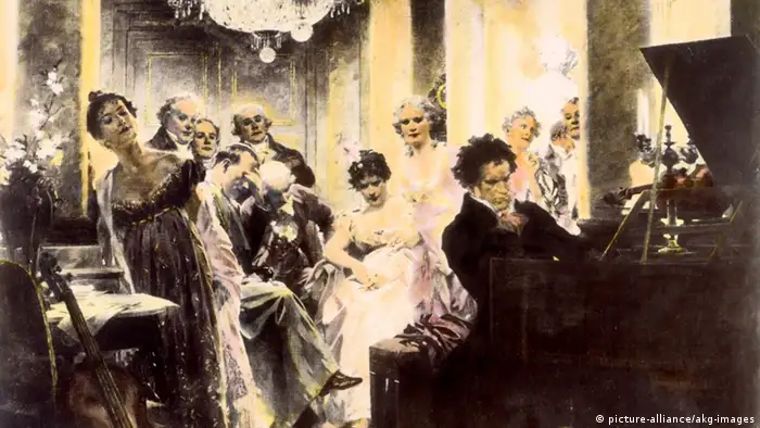 Ludwig van Beethoven spielt bei Lichnowsky, Gemälde von Julius Schmid