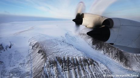 A section of a glacier in Greenland is seen from NASA's Operation IceBridge research aircraft along the Upper Baffin Bay coast on March 27, 2017.