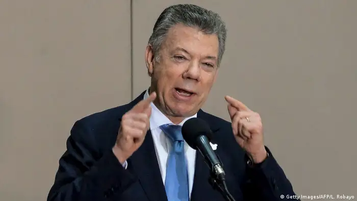 Kolumbien Präsident Juan Manuel Santos - zum Friedensabkommen zwischen Regierung und FARC (Getty Images/AFP/L. Robayo)