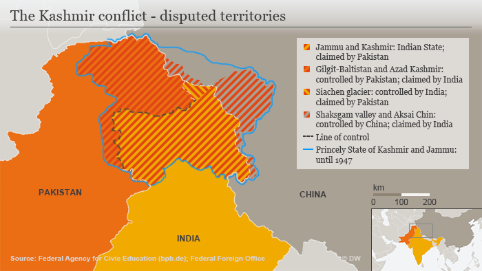 Karte Infografik The Kashmir conflict - disputed territories
