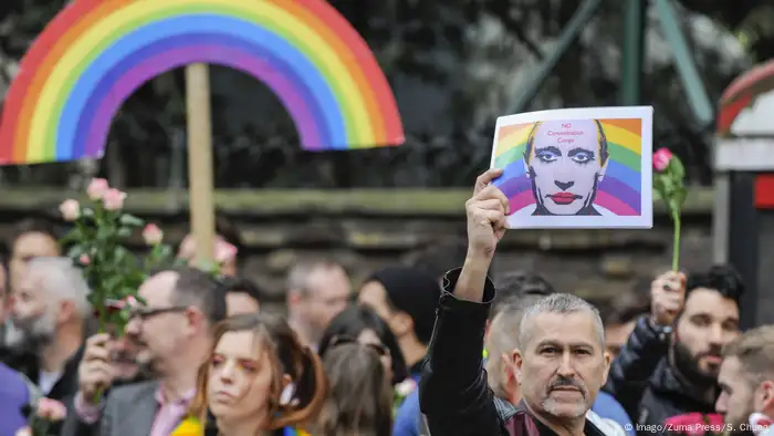 London LGBT Demonstration gegen Übergriffe auf Schwule in Tschetschenien (Imago/Zuma Press/S. Chung)