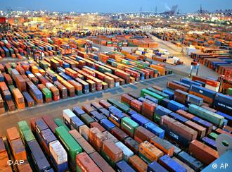 Hundreds of containers ready for shipping in Hamburg