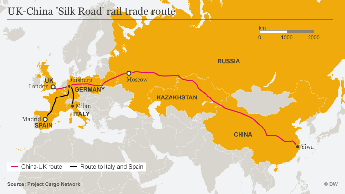 Map of silk road rail trade route
