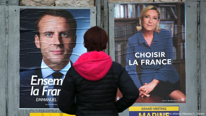 Election posters of Emmanuel Macron and Marine Le Pen ahead of the presidential elections