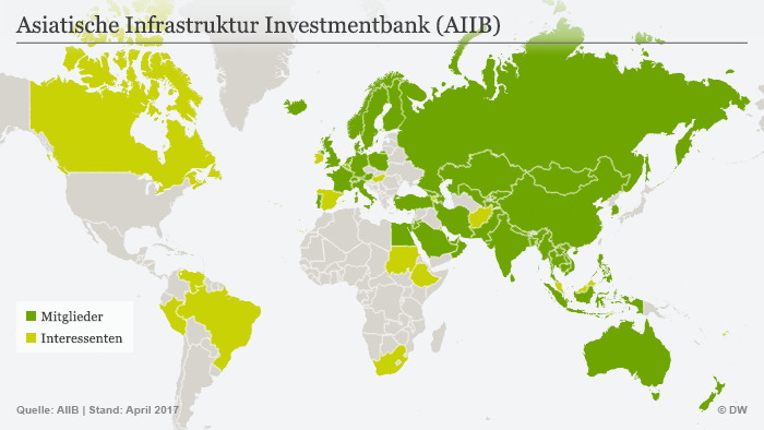 Infografik Karte Asiatische Infrastruktur Investmentbank (AIIB)