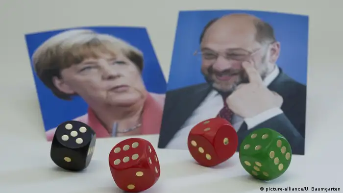 Würfelspiel um Deutschland Symbolfoto Angela Merkel Martin Schulz