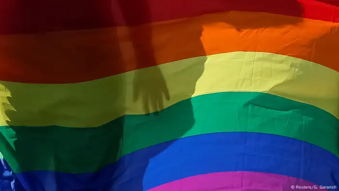Ukraine Kiew An LGBT activist attends a rally against Homophobia and Transphobia