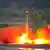 a test launch of the ground-to-ground medium long-range strategic ballistic rocket Hwasong-12