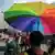 A rainbow umbrella LGBTQ rights parade in Jakarta 