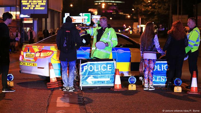 Police cars at the scene of the terrorist attack in Manchester