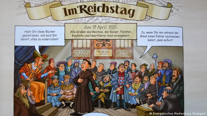 Luther vor dem Reichstag in Worms / Bildergalerie Luther-Comics | Martin Luther - Ein Mönch verändert die Welt (Evangelisches Medienhaus Stuttgart)