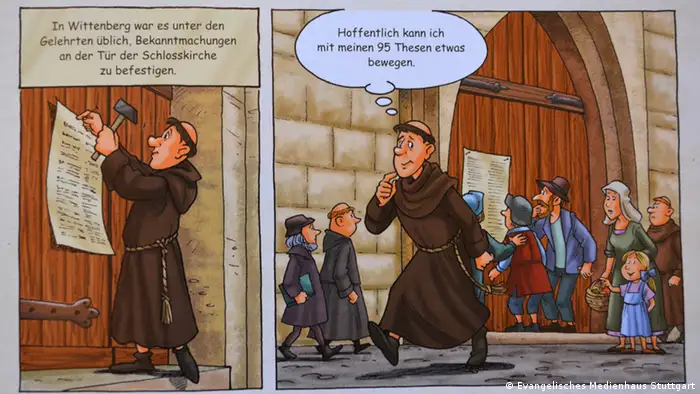Thesenanschlag an die Kirchentür in Wittenberg / Bildergalerie Luther-Comics | Martin Luther - Ein Mönch verändert die Welt (Evangelisches Medienhaus Stuttgart)