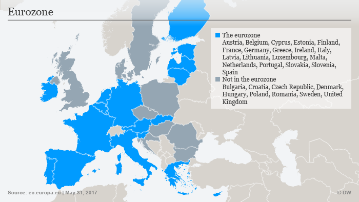 Map showing eurozone and EU countries