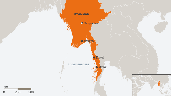 Karte Myanmar Dawei Myeik Rangun DEU