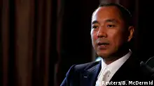 FILE PHOTO: Billionaire businessman Guo Wengui speaks during an interview in New York City, U.S., April 30, 2017. Picture taken April 30, 2017. REUTERS/Brendan McDermid/File Photo