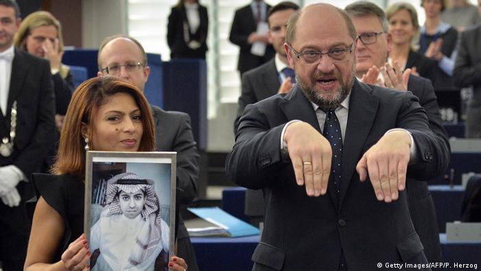 Frankreich Ensaf Haidar Badawi und Martin Schulz beim EU-Parlament