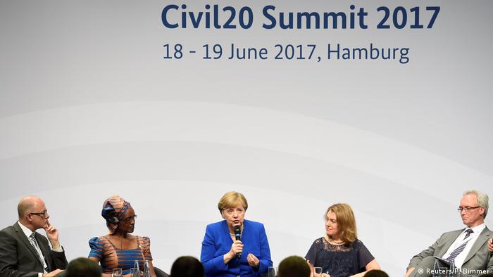 Angela Merkel speaking at C20 meeting in Hamburg (Reuters/F. Bimmer)