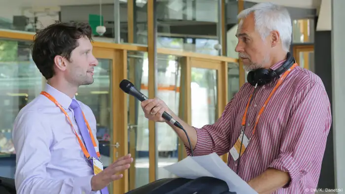 Dr. Michal Kosinski (Assistant Professor of Organizational Behavior, Stanford Graduate School of Business, USA) being interviewed by DW editor Matthias von Hein