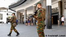 A Belgian soldier stands guard outside Brussels central railway station after a suicide bomber was shot dead by troops in Brussels, Belgium, June 21, 2017. REUTERS/Francois Lenoir