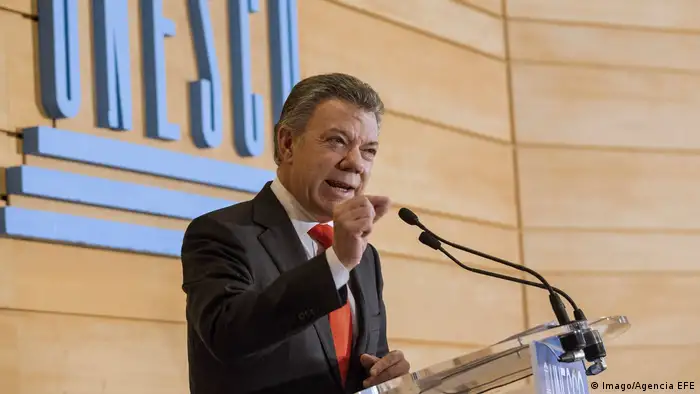 Frankreich Juan Manuel Santos, Präsident Kolumbien bei der UNESCO (Imago/Agencia EFE)