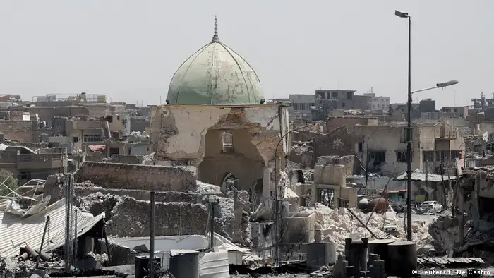 Irak die zerstörte Al-Nuri Mosche in Mossul