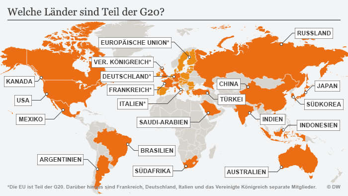 Infografik Karte G20 Staaten