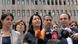 Turkish HDP politician Figen Yuksedag (just left of center in the foreground of the photo) speaks to the press outside an Ankara courtroom on July 4, the first trial day of the latest case brought against her in Turkey. Turkish HDP politician Figen Yuksedag (just left of center in the foreground of the photo) speaks to the press outside an Ankara courtroom on July 4, the first trial day of the latest case brought against her in Turkey.