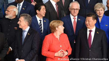 Angela Merkel with Xi Jinping and other world leaders at G20 in Hamburg in 2017 