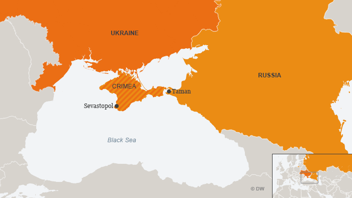 Map of Ukraine and Russia showing Crimea