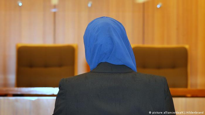 Woman wearing Muslim headscarf in court