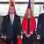 EU's Hahn and Mogherini pose with Turkey's Cavusoglu and Mogherini  in Brussel