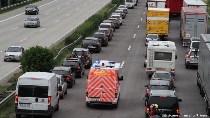 Vehicles make way for ambulance on the autobahn
