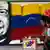 Venezuela voter casts her ballot in front of portrait of Hugo Chavez