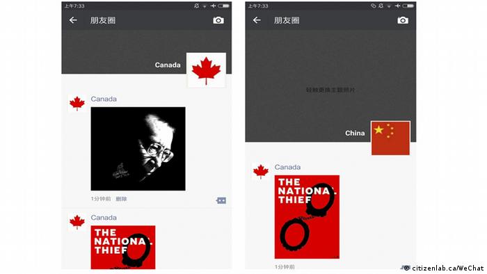 Screenshot von Citzienlab Kanada - Zensur von Liu Xiaobo auf WeChat in China
