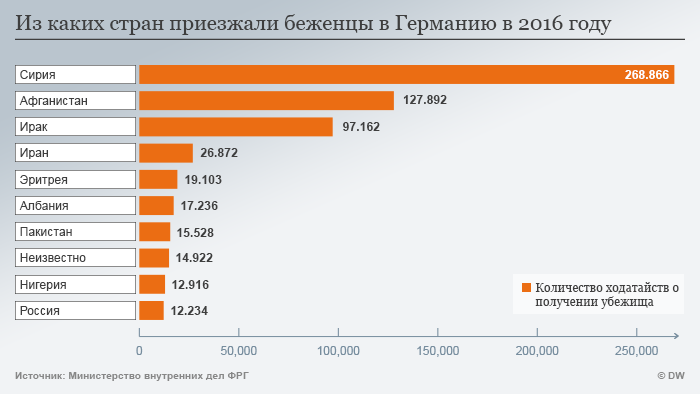 Из каких стран приезжали беженцы в Германию в 2016 году - инфографика