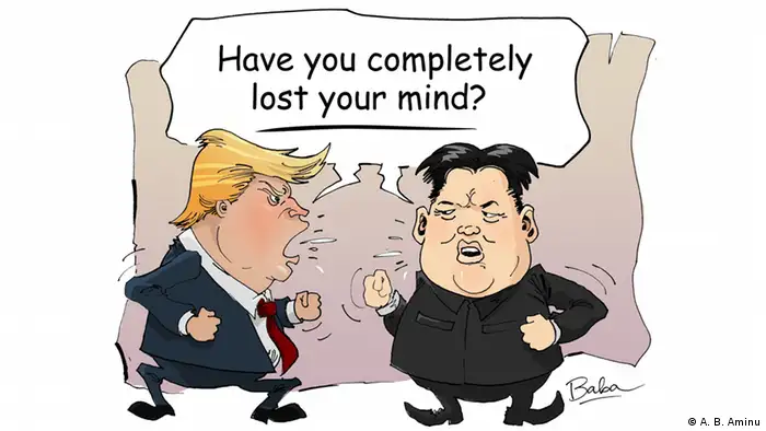 Karikatur Trump und Kim (USA Nordkorea Atomstreit) (A. B. Aminu)