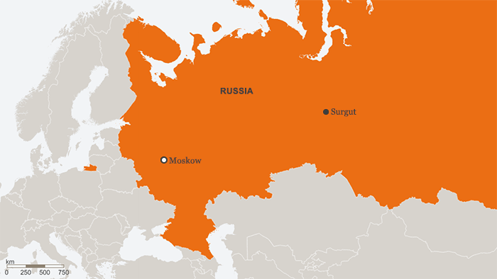 Infografik Karte Surgut Russland ENG