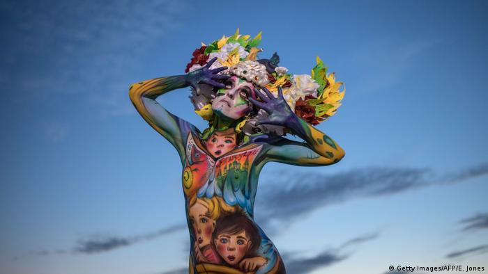 A model strikes a pose during the Daegu International Bodypainting Festival.